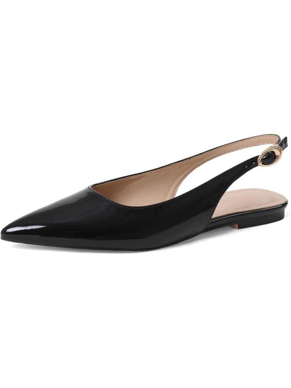 🆕Women's Black Pointed Toe Slingback Flats Patent Leather Buckle Work Shoes